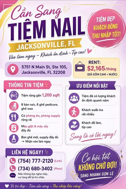 Sang Tiệm Nail Vị Trí Đắc Địa Tại Jacksonville, FL - Bán Tiệm Nail tại Jacksonville, Florida, United States - ảnh 1