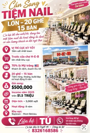Cần bán tiệm nail income rất tốt - Bán Tiệm Nail tại Houston, TX, US