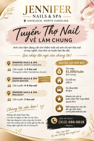 Tuyển thợ nail tại Havelock, North Carolina – Lương $1,500/tuần - Việc làm Nail tại Havelock, NC, US